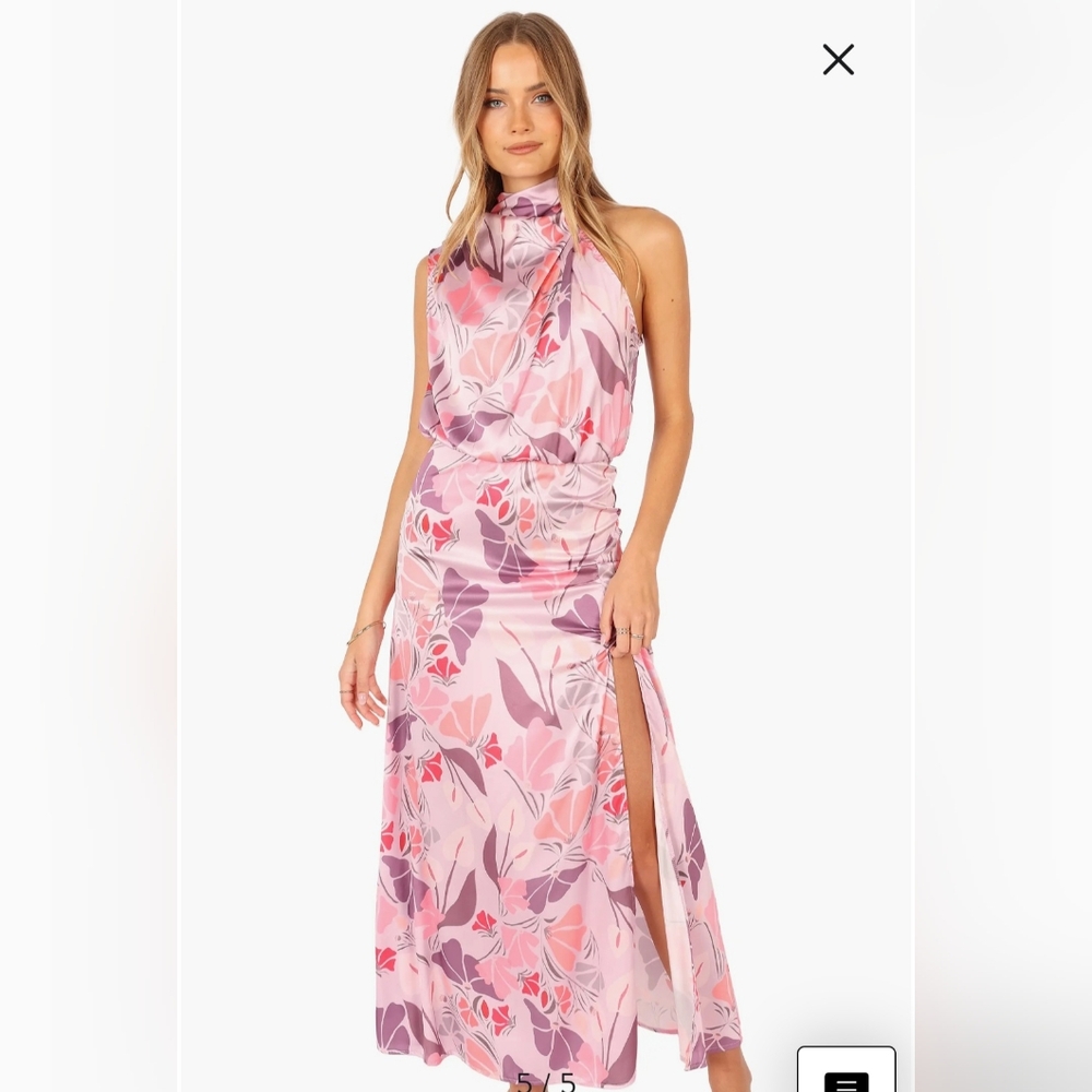 Amelie Floral Sleeveless Satin Maxi Dress